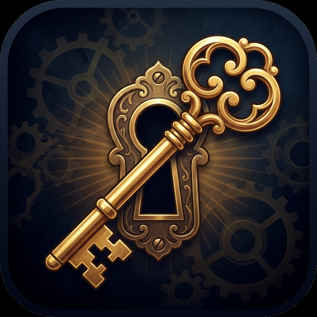 Rooms Unseen — ornate golden skeleton key emblem
